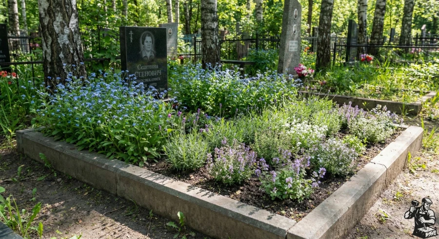 russian-cemetery-monument-forget-me-nots-aromatic-plants